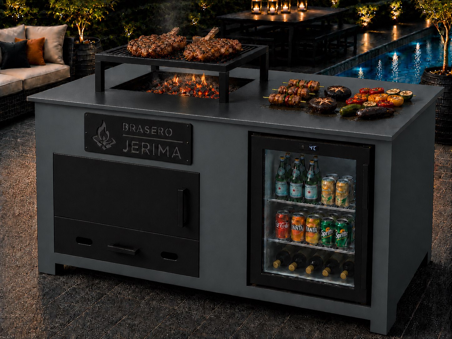 Brasero JERIMA Îlot 140 avec frigo, carrosserie anthracite